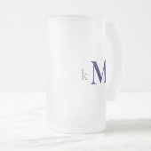 Goud & Marine Monogram Huwelijk Matglas Bierpul (Voorkant rechts)