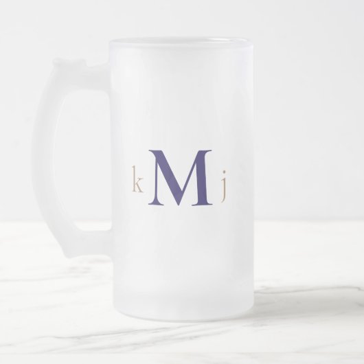 Goud & Marine Monogram Huwelijk Matglas Bierpul (Links)