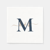 Goud & Marine Monogram Swash Script Witte Cocktail Servet (Voorkant)