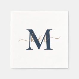 Goud & Marine Monogram Swash Script Witte Cocktail Servet