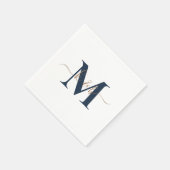 Goud & Marine Monogram Swash Script Witte Cocktail Servet (Hoek)
