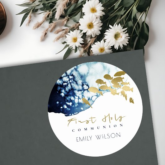 GOUD MARINE ONDERWATER ZEEVIS EERSTE HEILIGE COMMU RONDE STICKER