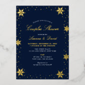 Goud & Marine Winter Sneeuw Koppels Bruiloft Douch Folie Uitnodiging (Voorkant)