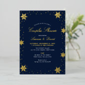 Goud & Marine Winter Sneeuw Koppels Bruiloft Douch Folie Uitnodiging (Staand Voorkant)
