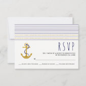 Goud, marineanker, strepen nautische bruiloft RSVP (Voorkant)
