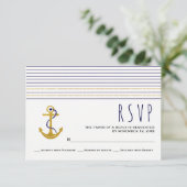 Goud, marineanker, strepen nautische bruiloft RSVP (Staand voorkant)