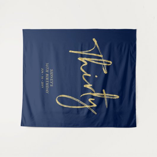 Goud & Marineblauw 30e Verjaardagsfeest Achtergron Wandkleed (Voorkant (horizontaal))
