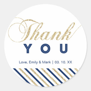 Goud & Marineblauw Aangepaste feest bedank stick Ronde Sticker