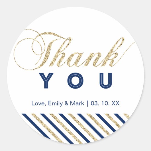 Goud & Marineblauw | Aangepaste feest bedank stick Ronde Sticker (Voorkant)