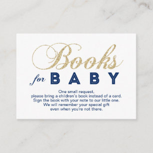 Goud & Marineblauw Baby Shower Breng een Boek Ka Informatiekaartje