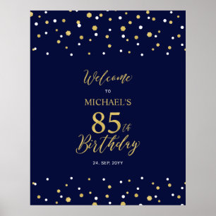 Goud & Marineblauw Confetti 85e Verjaardagsfeest W Poster