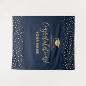 Goud & Marineblauw Confetti | Afstudeercongratulat Wandkleed (Voorkant (horizontaal))