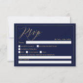 Goud marineblauw elegant script chique rsvp bruilo kaart (Voorkant)