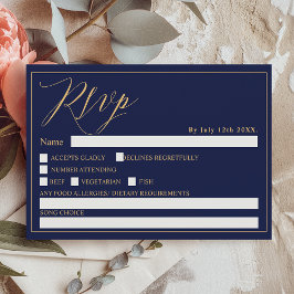 Goud marineblauw elegant script chique rsvp bruilo kaart