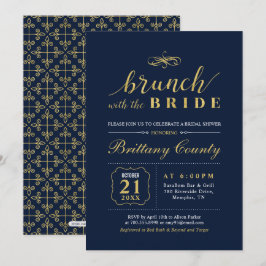 Goud & Marineblauw | Elegante Trouw Bruids Brunch  Kaart