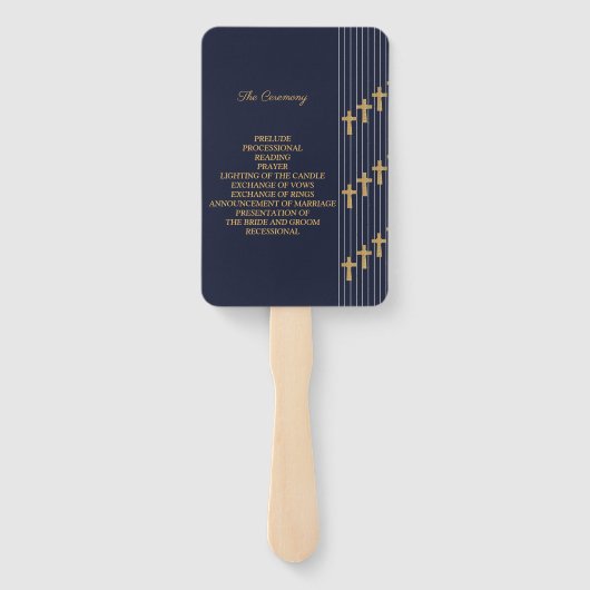 Goud marineblauw elegante typografie Huwelijksprog Handwaaier (Achterkant)