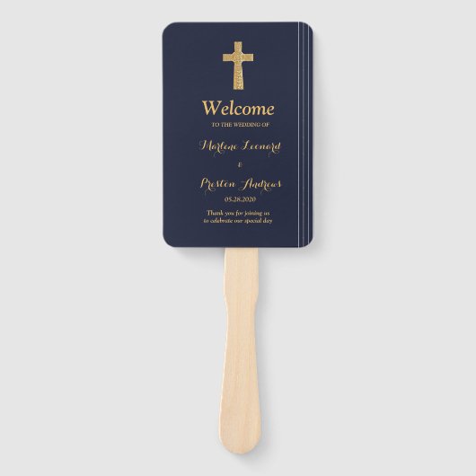 Goud marineblauw elegante typografie Huwelijksprog Handwaaier (Voorkant)