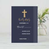 Goud marineblauw elegante typografie RSVP Kaart (Staand voorkant)
