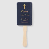 Goud marineblauw elegante typografie Trouwprogramm Handwaaier (Voorkant)