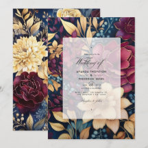 Goud, marineblauw en bordeauxrood bloemensymbool b