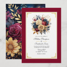 Goud, marineblauw en bordeauxrood bloemensymbool b