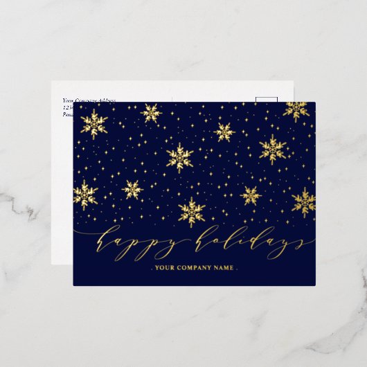 Goud & marineblauw | Kerst vakantie Folie Briefkaa Folie Feestdagen Briefkaart (Voorkant / Achterkant)