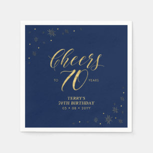 Goud & Marineblauw   Modern Cheers 70ste Verjaarda Servet