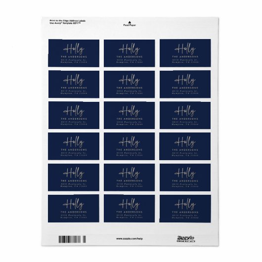 Goud marineblauw modern minimal script elegant etiket (Full Sheet)