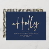 Goud marineblauw modern minimal script elegant feestdagenkaart (Voorkant / Achterkant)