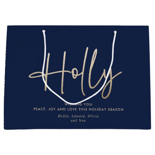 Goud marineblauw modern minimal script elegant groot cadeauzakje (Voorkant)