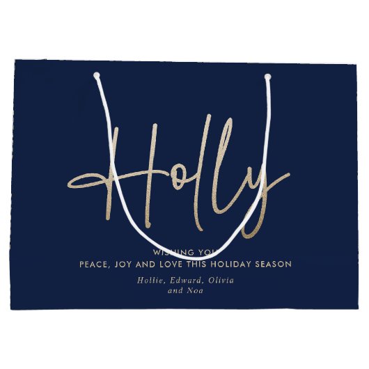 Goud marineblauw modern minimal script elegant groot cadeauzakje (Achterkant)