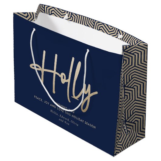 Goud marineblauw modern minimal script elegant groot cadeauzakje (Achterkant Gekanteld)