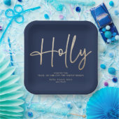 Goud marineblauw modern minimal script elegant papieren bordje (Feest)