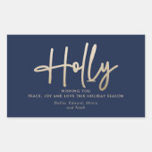 Goud marineblauw modern minimal script elegant rechthoekige sticker (Voorkant)