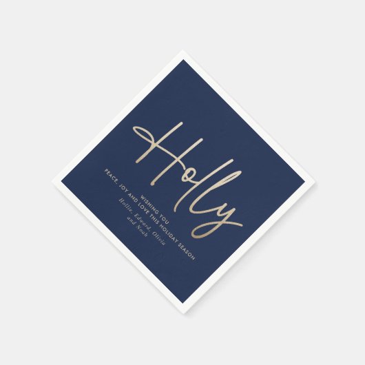 Goud marineblauw modern minimal script elegant servet (Hoek)