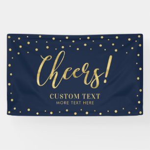 Goud & Marineblauw   Modern 'Proost' voor elke gel Spandoek