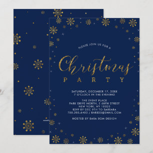 Goud & Marineblauw   Modern Sneeuwvlok Kerstfeest Kaart