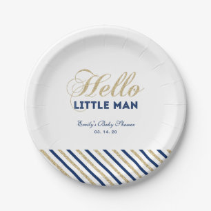 Goud & Marineblauw Moderne Baby Shower Feestbord Papieren Bordje