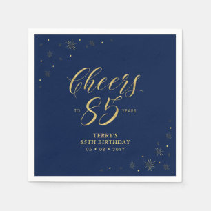 Goud & Marineblauw Moderne Proost 85ste Verjaard Servet