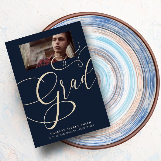 Goud & Marineblauw Moderne typografie Grad foto Af Kaart