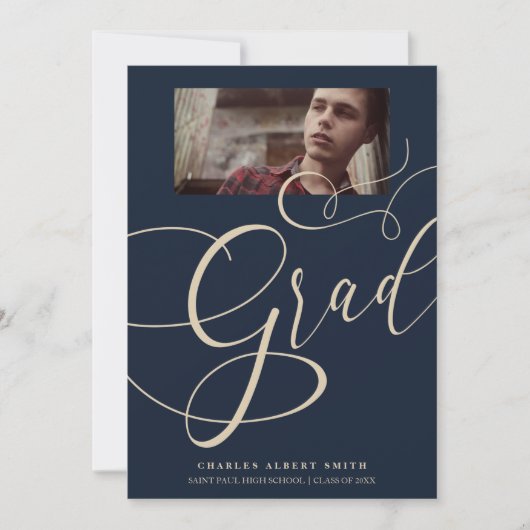 Goud & Marineblauw Moderne typografie Grad foto Af Kaart (Voorkant)