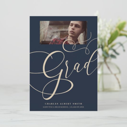 Goud & Marineblauw Moderne typografie Grad foto Af Kaart (Staand voorkant)