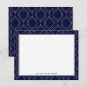 Goud & marineblauw patroon notitiekaartje (Voorkant / Achterkant)