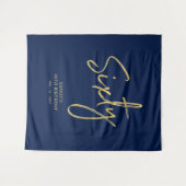 Goud & Marineblauwe 60e Verjaardagsfeest Achtergro Wandkleed (Voorkant (horizontaal))