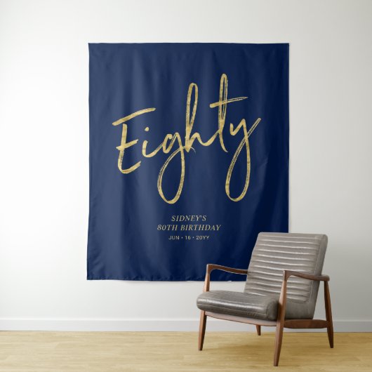 Goud & Marineblauwe 80e verjaardagsfeest achtergro Wandkleed (In situ)