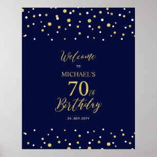 Goud & Marineblauwe Confetti 70e Verjaardagsfeest  Poster