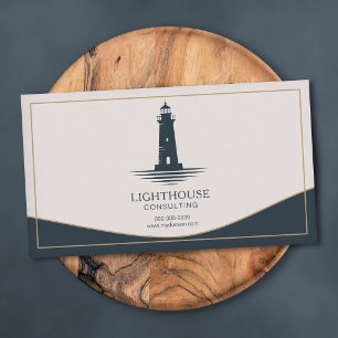 Goud & Marineblauwe Vuurtoren Visitekaartje