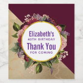 Goud Marmer en Bourgondische Florals Verjaardag Be Wijn Etiket (Enkel label)