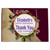 Goud Marmer en Bourgondische Florals Verjaardagsgu Groot Cadeauzakje (Voorkant)