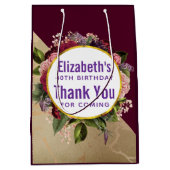 Goud Marmer en Bourgondische Florals Verjaardagsgu Medium Cadeauzakje (Voorkant)